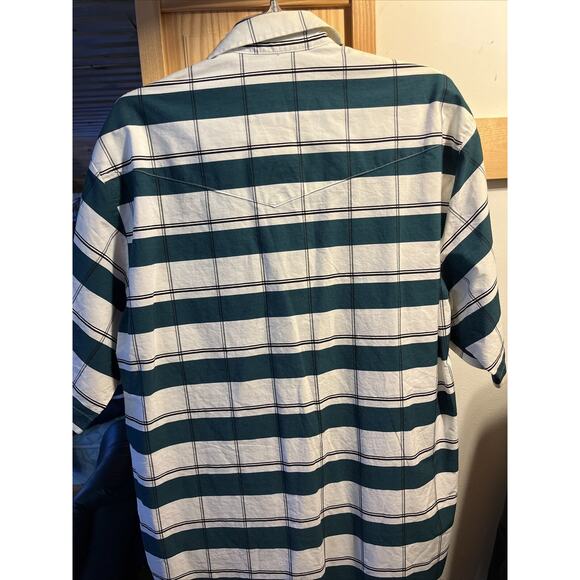 Roper Men’s XL White Green Striped Short Sleeve Pearl Snap Cotton Western Shirt - Picture 8 of 12